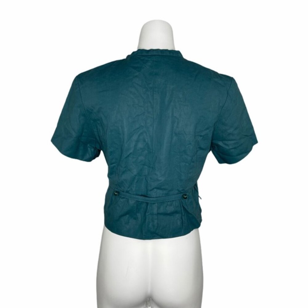 Anthropologie Tulle Cropped Jacket Linen Cotton Teal Size L - Picture 2 of 5